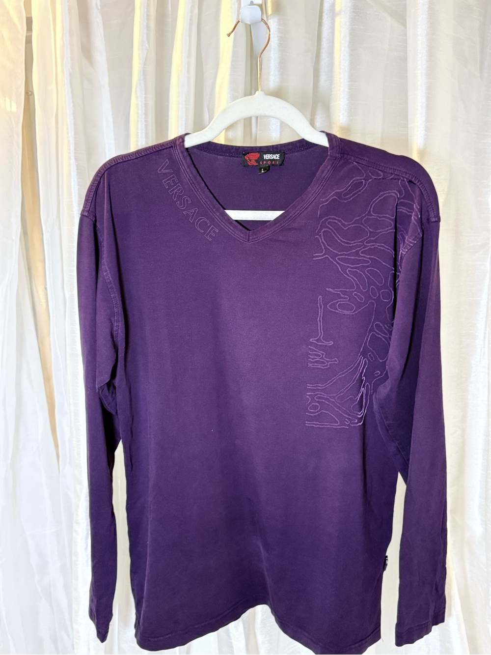 Vintage Versace Purple Long Sleeve V-Neck Tee